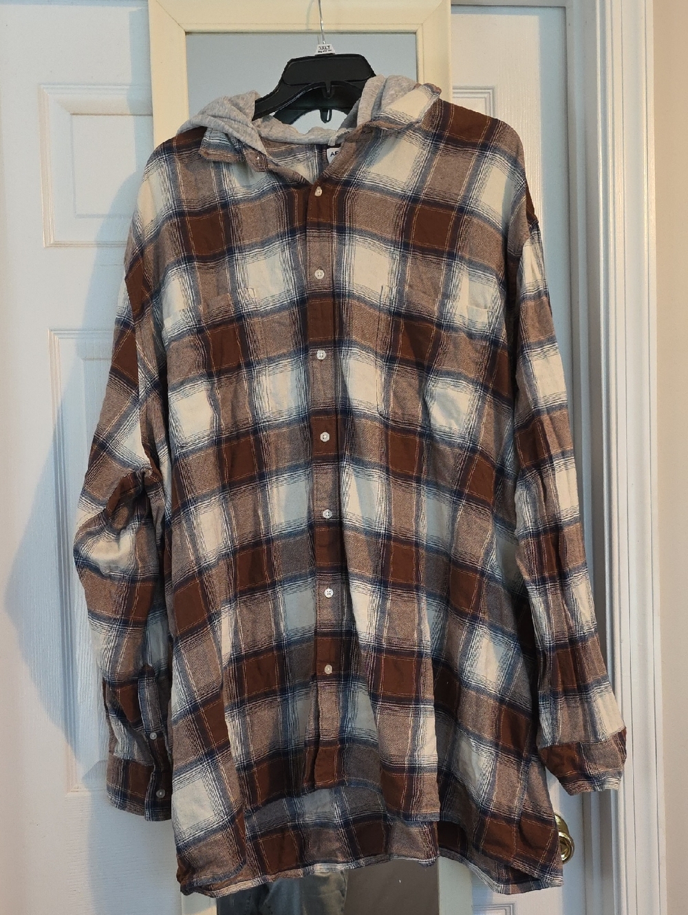 Arizona Jean Company Brown and White Plaid Hooded Flannel Shirt